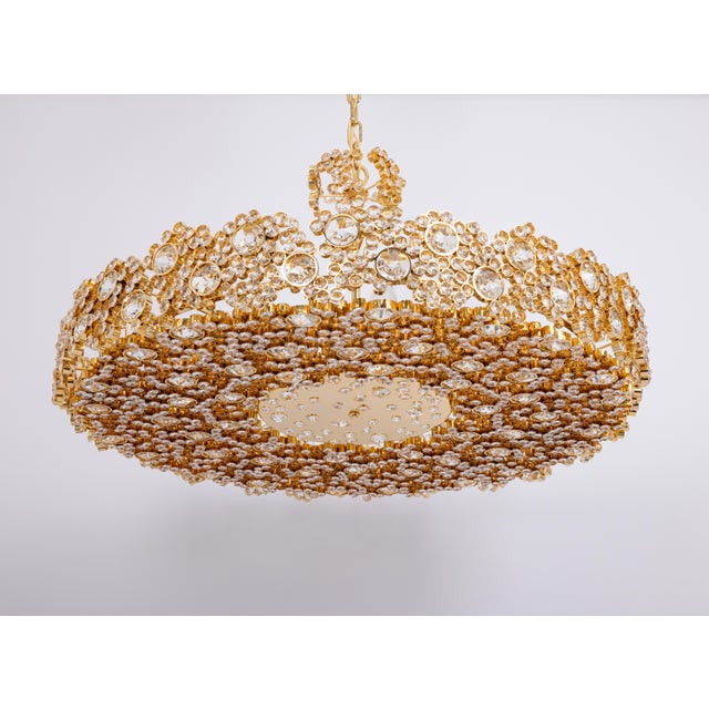 Large Gilt Brass and Crystal Glass Encrusted Chandelier from Palwa, Germany, 1970s For Sale - Image 3 of 18