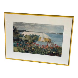 Vintage Winslow Homer Flower Garden and Bungalow Bermuda Reproduction Print, 1960s For Sale