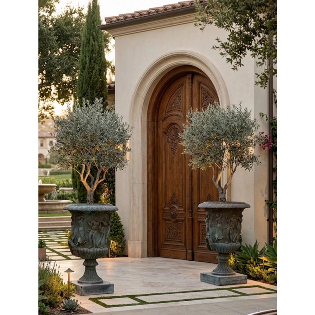 Metal 1980s A Pair of Grand Scale Neoclassical Bronze Garden Urns For Sale - Image 7 of 12