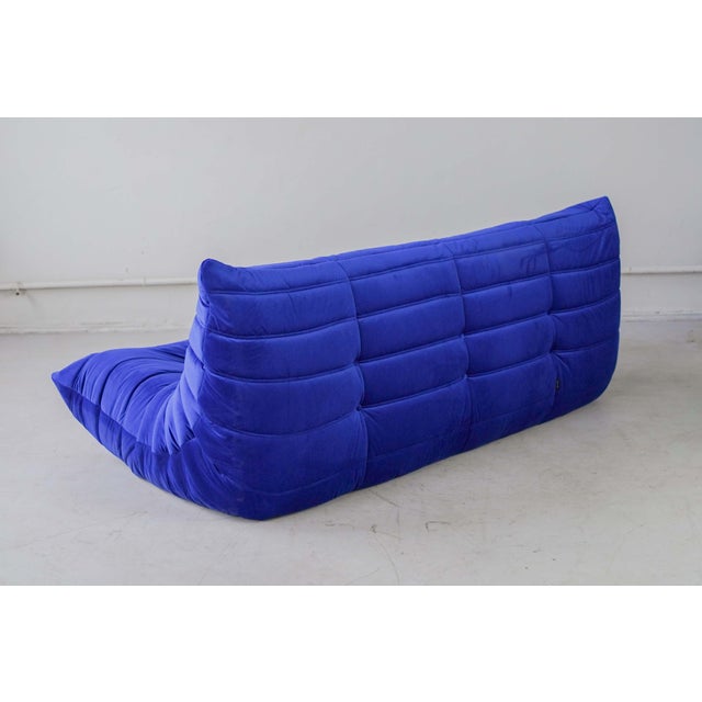 Textile Togo Three-Seat Sofa in Blue Velvet by Michel Ducaroy for Ligne Roset For Sale - Image 7 of 12