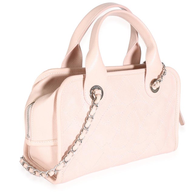 Contemporary Pink Quilted Caviar Small Deauville Bowling Handbag For Sale - Image 3 of 8