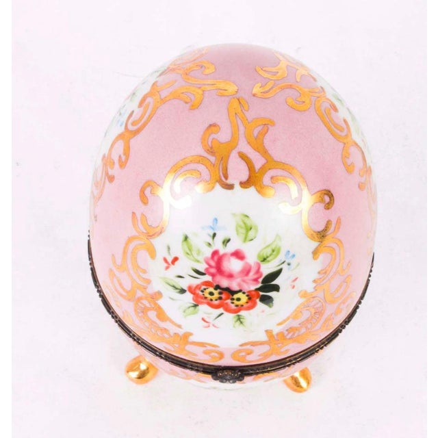 Ceramic Hand Painted Rose Pink Porcelain Egg in the Style of Dresden For Sale - Image 7 of 13