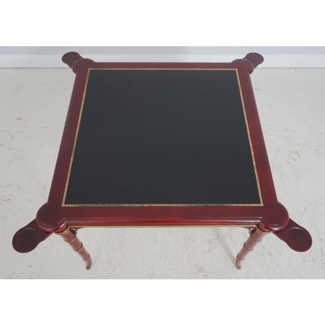 Traditional Kindel Leather Top Bamboo Form Leg Games Table For Sale - Image 3 of 15