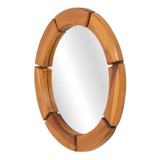 Sculptural Wall Mirror in Solid Pine For Sale
