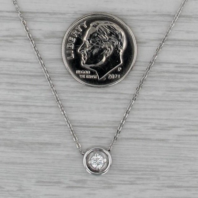 0.12ct Diamond Round Solitaire Pendant Necklace 14k White Gold 18" Cable Chain For Sale - Image 4 of 6