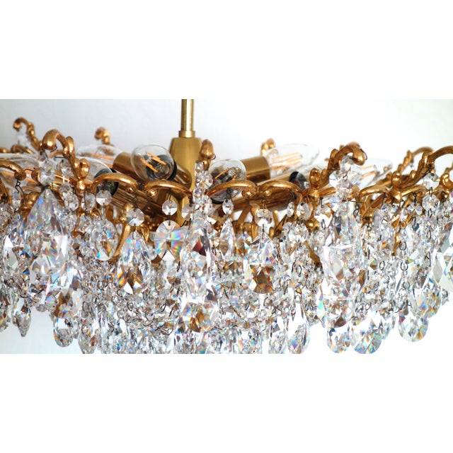 Gold Antique Palwa Brass Lead Crystal Chandelier from Palwa, 1950s For Sale - Image 8 of 17
