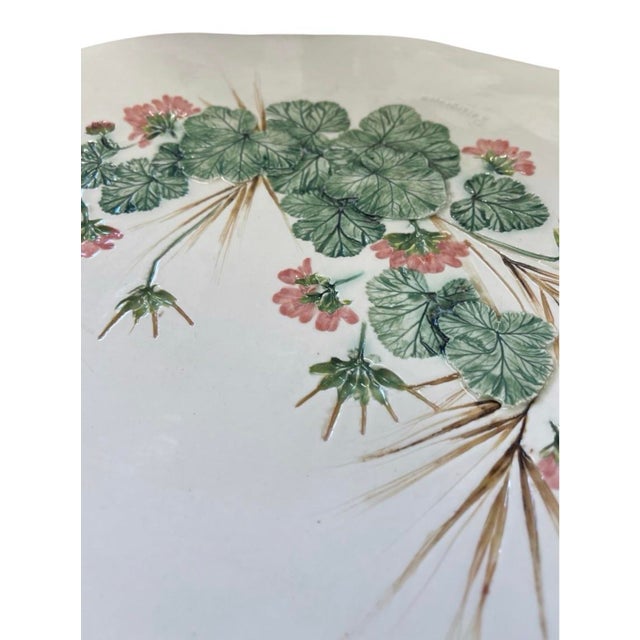Vintage 3d Raised Geranium Botanical Ceramic Wall Platter For Sale In West Palm - Image 6 of 12