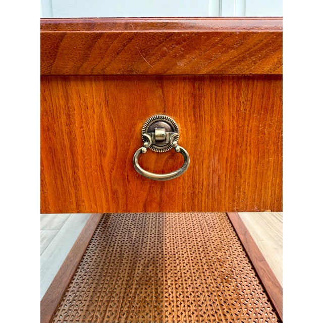 1960s Walnut-Toned Side Table With Geometric Openwork Shelf For Sale In Los Angeles - Image 6 of 14