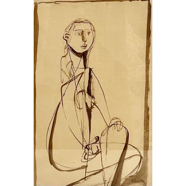 Jankel Adler (Polish, 1895–1949) 'Seated Nude' Watercolor in sepia tones on paper, Hand signed Dimensions: Framed 26 x 20...