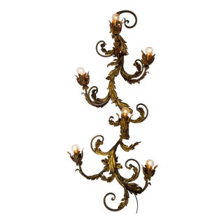 French Six Lights Sconce in Iron with Golden Leaves, 1890s For Sale