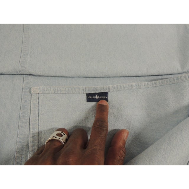 Ralph Lauren Farmhouse Cotton Chambray Light Denim Tablecloth. Size: 56"W x 69"L