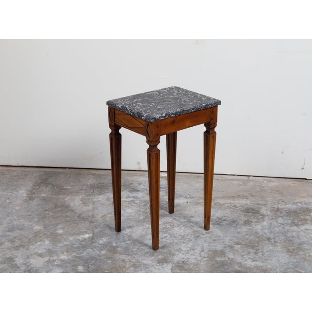 French Neoclassical Style 19th Century Wooden Table with Grey Veined Marble Top For Sale - Image 9 of 12
