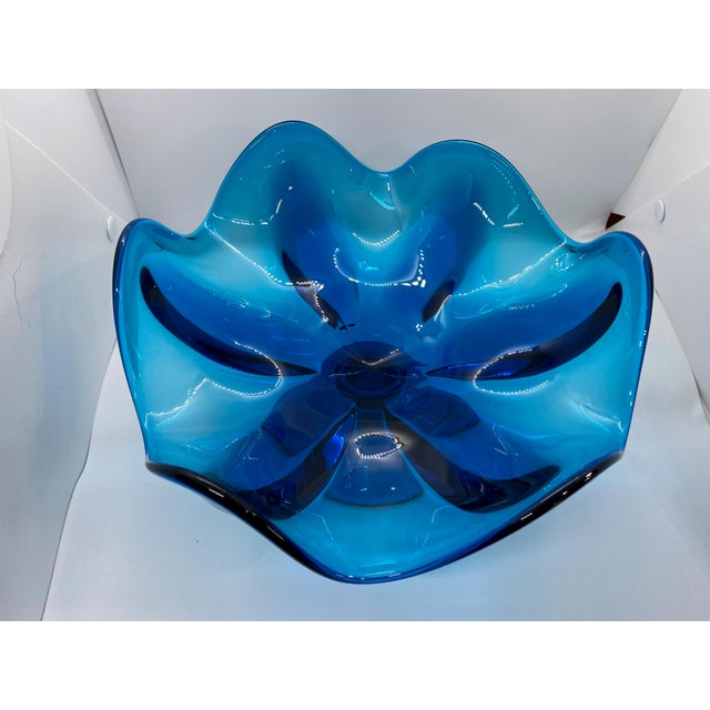 Mid Century Blue Art Glass Pedestal Bowl Chairish