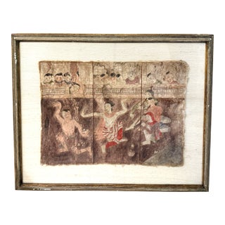 1950s Southeast Asia Silk Folk Art 19th Century Thai Temple Style Painting For Sale