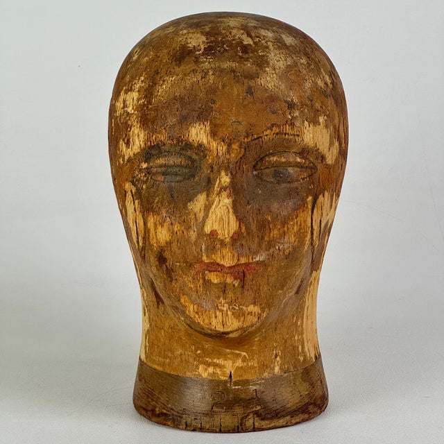 Vintage French Milliners Winking Cork Mannequin Head Bust, Painted With Red Lips For Sale - Image 4 of 11