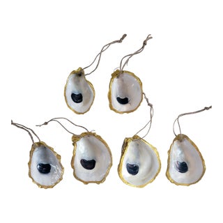 Contemporary Gilded Rimmed Oyster Shell Ornaments- Set of 6 For Sale