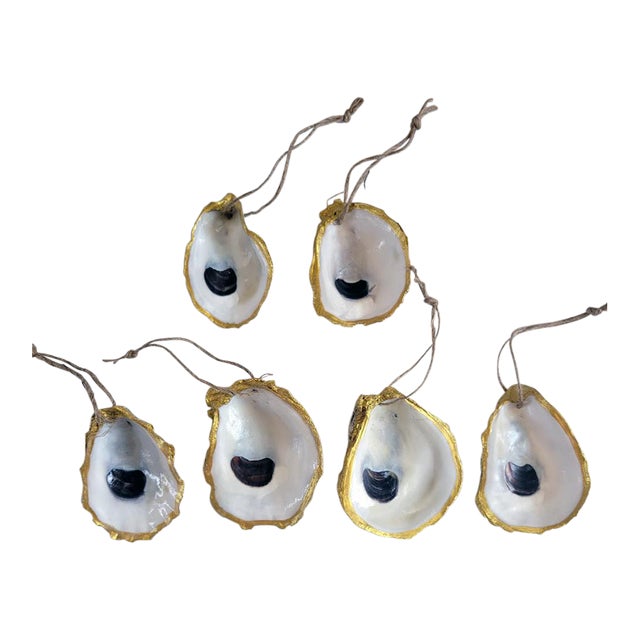 Contemporary Gilded Rimmed Oyster Shell Ornaments- Set of 6 For Sale