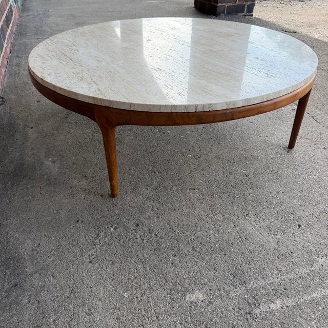Lane Furniture Mid-Century Modern Walnut Rythm Coffee Table With Travertine Top by Lane For Sale - Image 4 of 12
