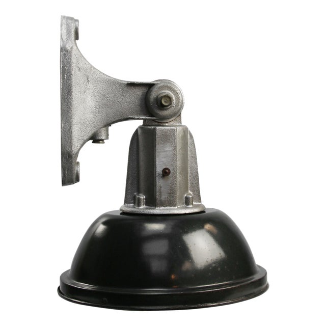Vintage Industrial French Black Enamel Factory Wall Light For Sale