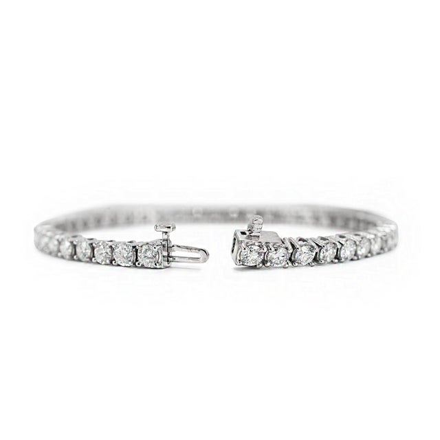 14k White Gold 4-Prong 6.82ct Round Diamond Tennis Bracelet For Sale In Houston - Image 6 of 8