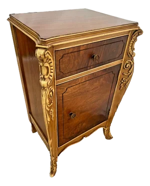 1920s Antique Joerns Nightstand Cabinet Walnut Hand Carved French Provincial Style