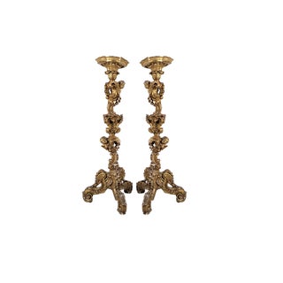 Baroque Torcheres in Golden Wood, 1800s, Set of 2 For Sale