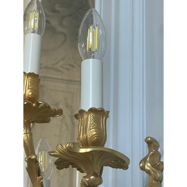 Gilt Bronze Three-Light Wall Sconces by Maison Baguès, Set of 2 For Sale - Image 4 of 7