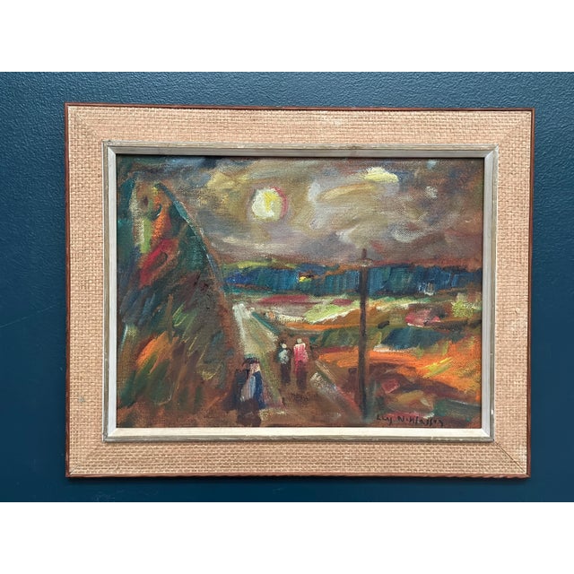 Lars Niklasson, Landscape with Figures, 1960s, Oil Painting on Panel, Framed For Sale - Image 16 of 18