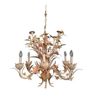 Large Early 21st Century Floral Tole Chandelier For Sale