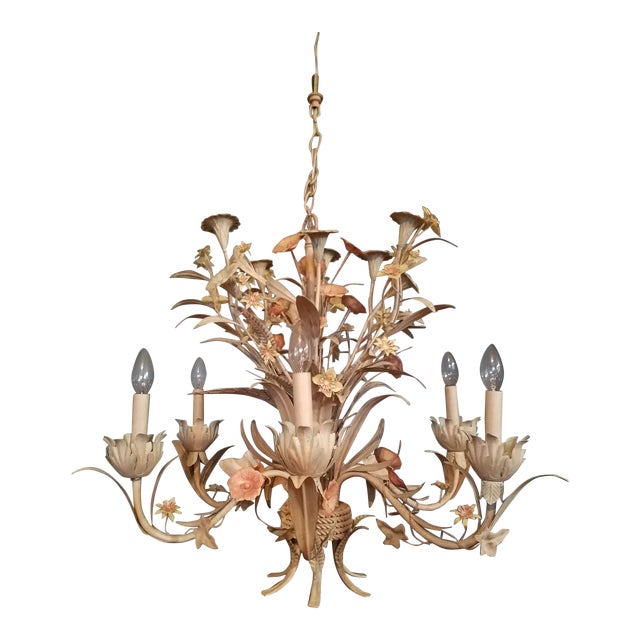 Large Early 21st Century Floral Tole Chandelier For Sale