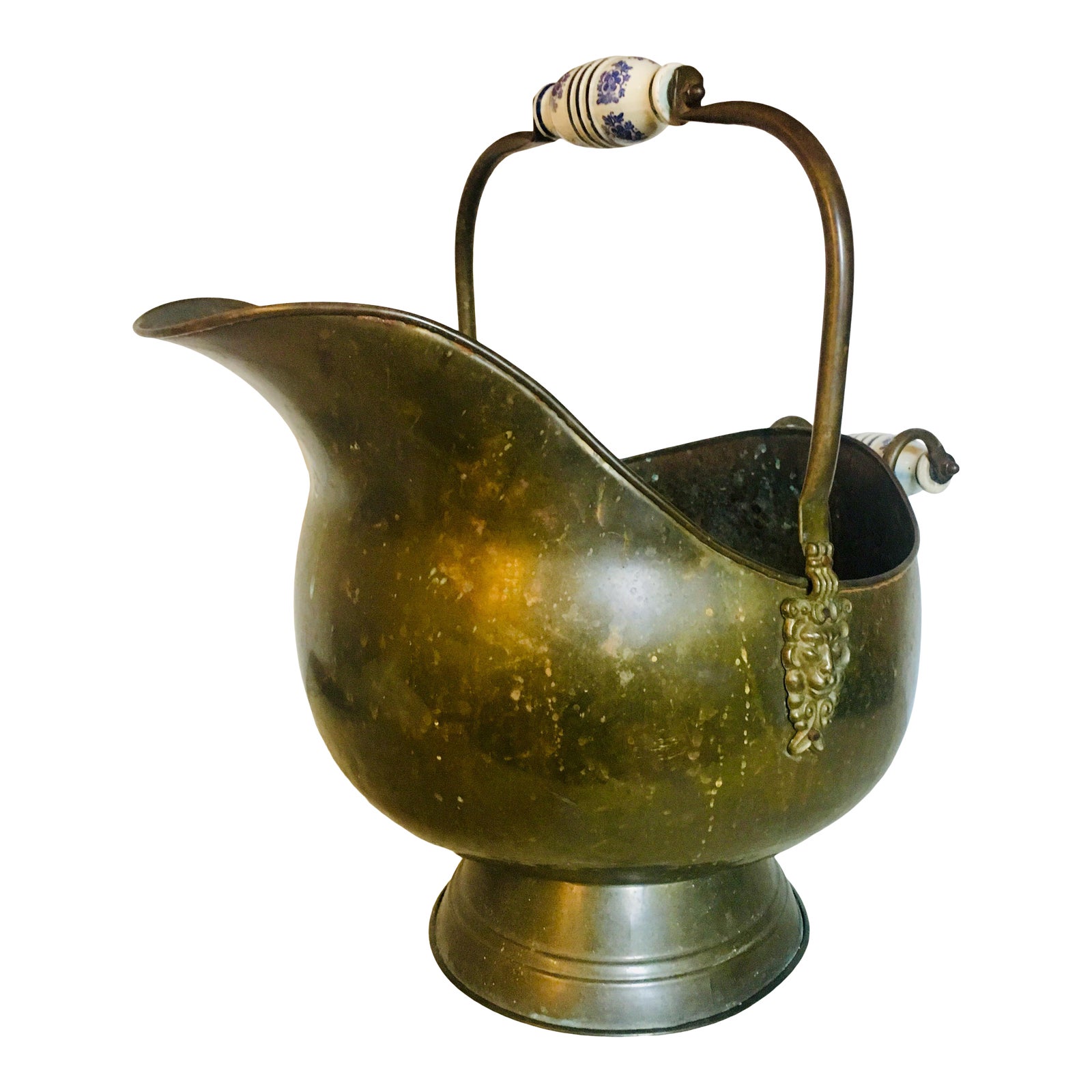 Antique Brass Coal Scuttle With Delft Handles Chairish