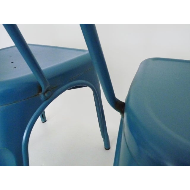 Tolix Vintage Tolix Chairs in Blue Metal by Xavier Pauchard, 1970s, Set of 2 For Sale - Image 4 of 10