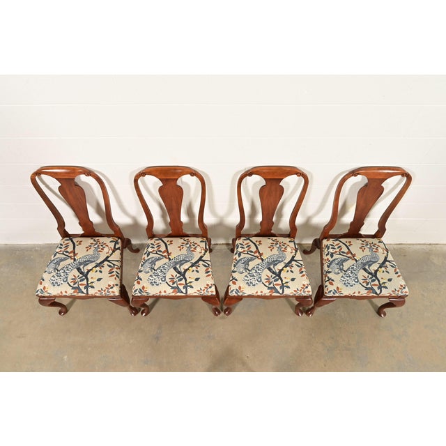 1980s Baker Furniture Queen Anne Carved Walnut Dining Chairs, Set of Four For Sale - Image 5 of 13