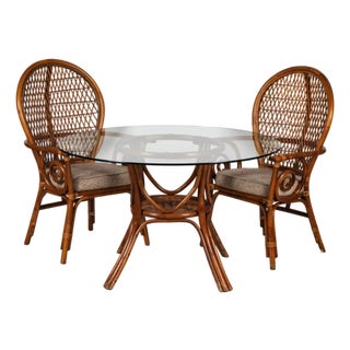 1970s A Rattan and Bamboo Breakfast Table and Two Chairs For Sale