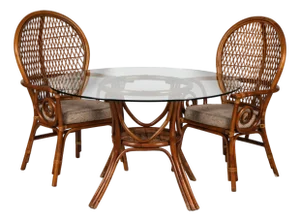 1970s A Rattan and Bamboo Breakfast Table and Two Chairs