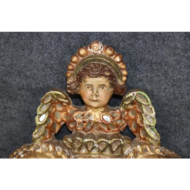 Late 19th Century Pair Antique Carved and Gilded Wood Wall Reliquary Plaque With Angel Crests For Sale - Image 5 of 10