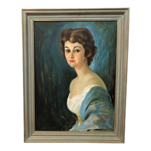 Timeless Gaze - Original Oil on Canvas Signed on the Bottom 1961, Framed