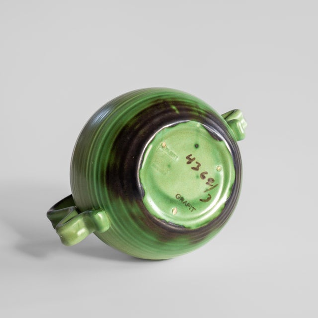 1930s Scandinavian Modern Spherical Ceramic Handle Vase by Eva Jancke-Björk for Bo Fajans, Sweden, 1930s For Sale - Image 5 of 6