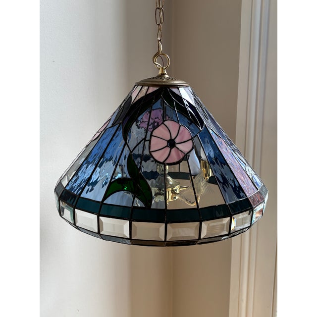 Vintage Tiffany-Inspired Stained Glass Hummingbird Pendant Lamp For Sale - Image 14 of 18
