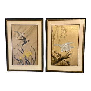 Pair of Japanese Woodblock Prints of Birds From 1963 Signed and Stamped For Sale