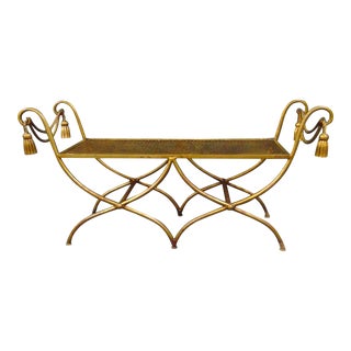Italian Gold Gilt Metal Iron Tassel Bench For Sale