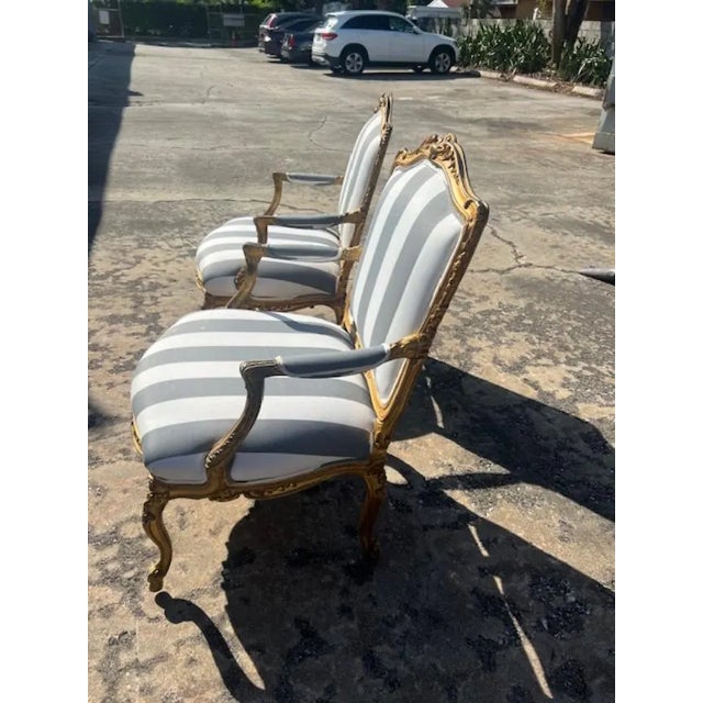1960s Pair of French Gilt Armchairs For Sale - Image 4 of 6