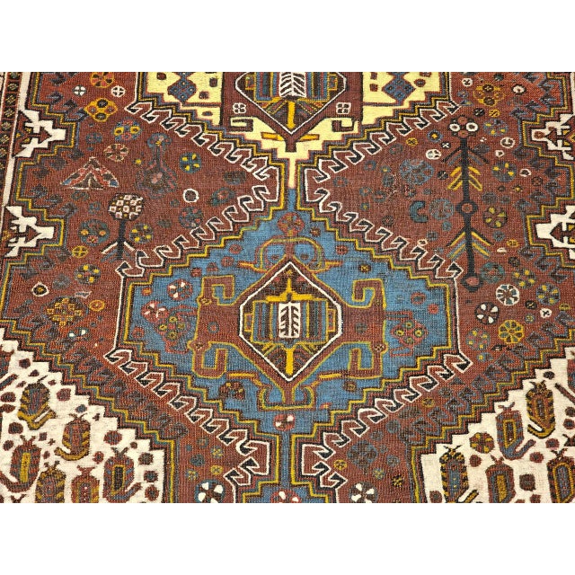 Vintage Persian Qashqai Tribal Area Rug, Hand-Knotted Wool, Geometric Medallions, 4x6, Rust & Navy For Sale - Image 15 of 16