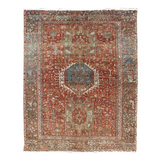 Antique Persian Karadjeh Rug With Geometric Medallions and Tribal Motifs 4'10 X 6'5 For Sale