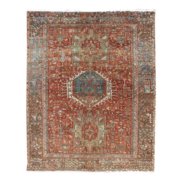 Antique Persian Karadjeh Rug With Geometric Medallions and Tribal Motifs 4'10 X 6'5 For Sale