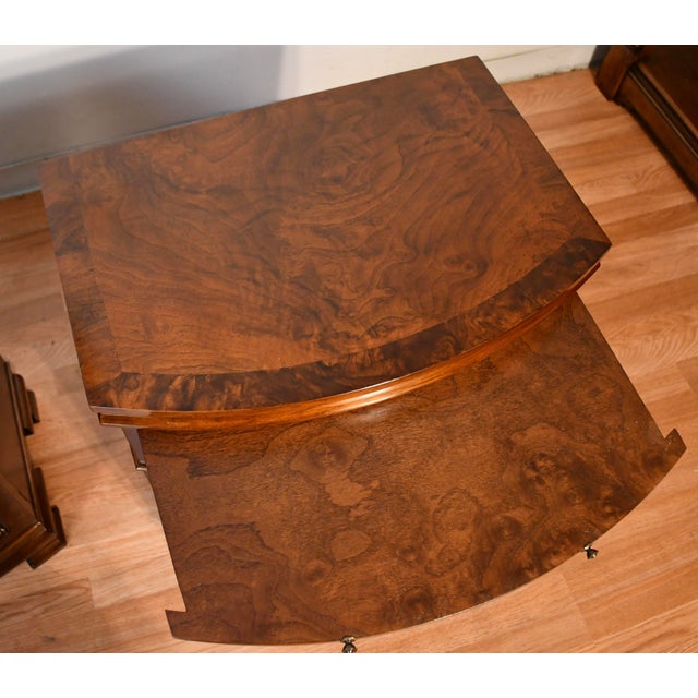 1930 Pair of English Regency Burl Walnut Nightstands / Bedside Tables / Commodes For Sale - Image 12 of 18