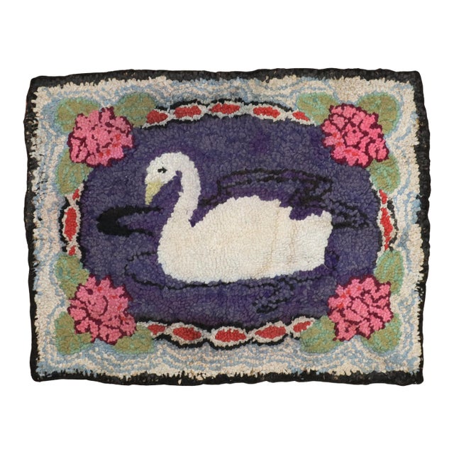 Vintage Zabihi Collection American Hooked Duck Rug - 2' x 2'6" For Sale