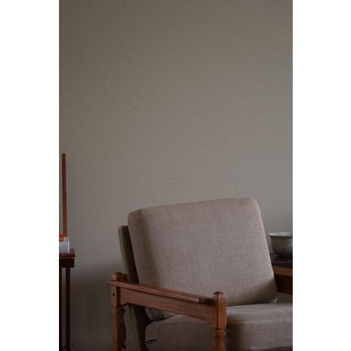 Set of Danish Modern Lounge Chairs in Oak & Linen by Henning Kjærnulf, 1960s For Sale - Image 11 of 18