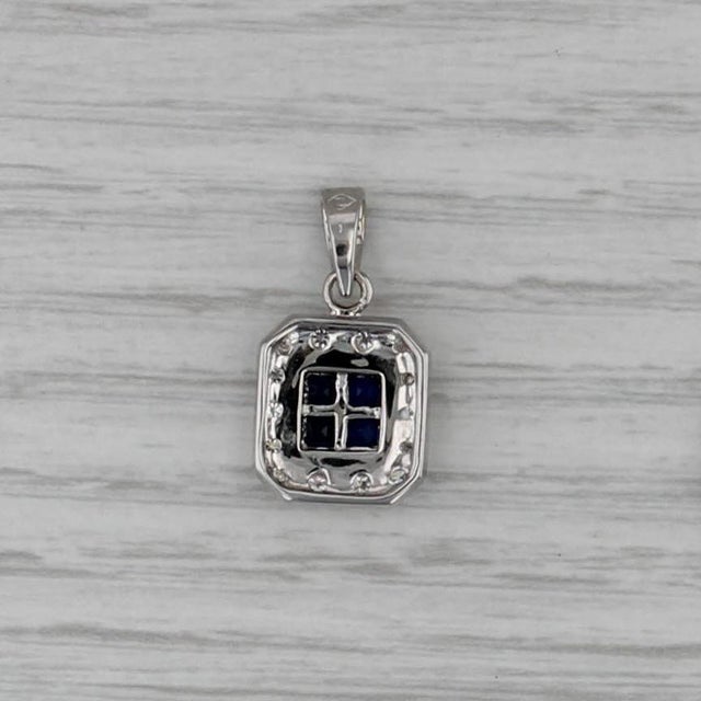 0.75ctw Blue Sapphire Diamond Halo Pendant 18k White Gold Small Drop For Sale - Image 4 of 5
