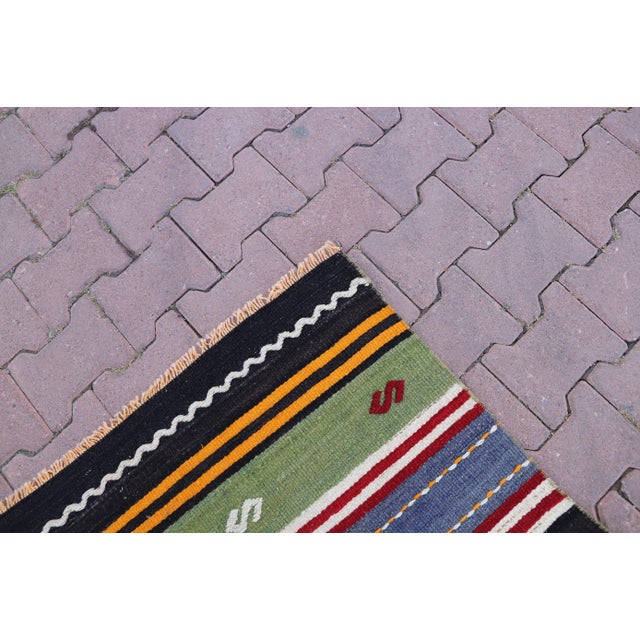 1980s Colorful Striped Mid Century Design Runner Kilim Rug For Sale - Image 11 of 11